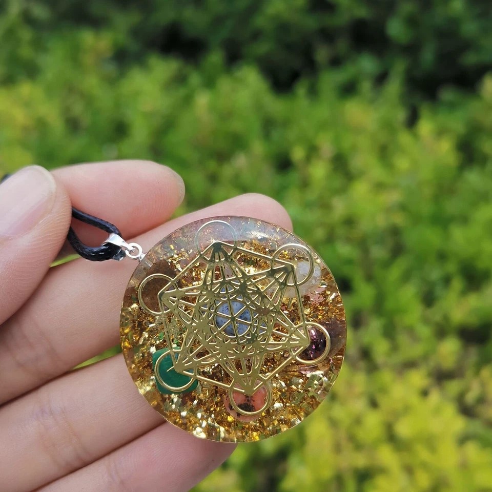 Metatron Cube 7 Chakra Gemstone Pendant Orgonite Necklace Orgone Sacred Geometry.