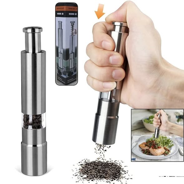 Push Button One Hand Operation Pepper Muller Grinder