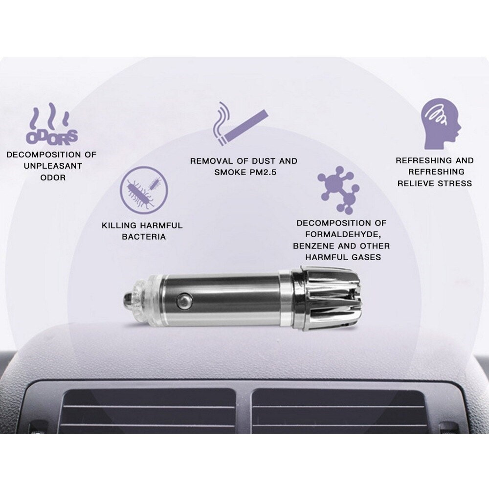silver Mini Car Air Purifier – 12V Plug-in Car Deodorizer
