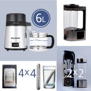 LARGE HOME & FAMILY Structured Water Kit - 6 L Distiller, Hydrogen Kettle,  2 Vortexers and portable flasks